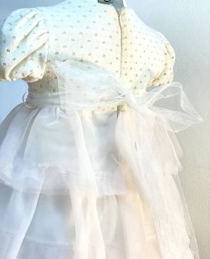 Abito da battesimo in lana e tulle per bambina di 12 mesi